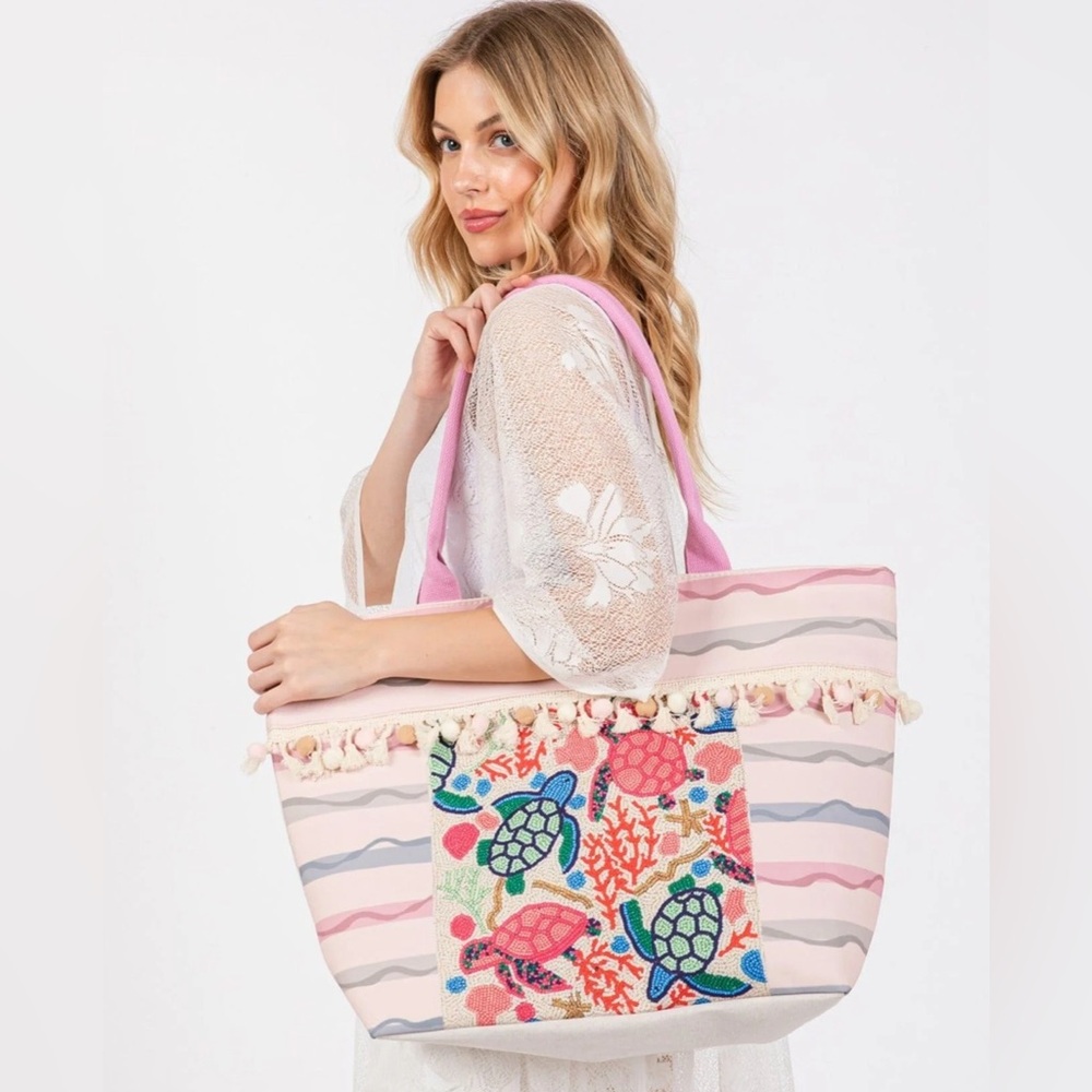 NWT Styline Noah Boho Turtle Print Tassel Tote Bag